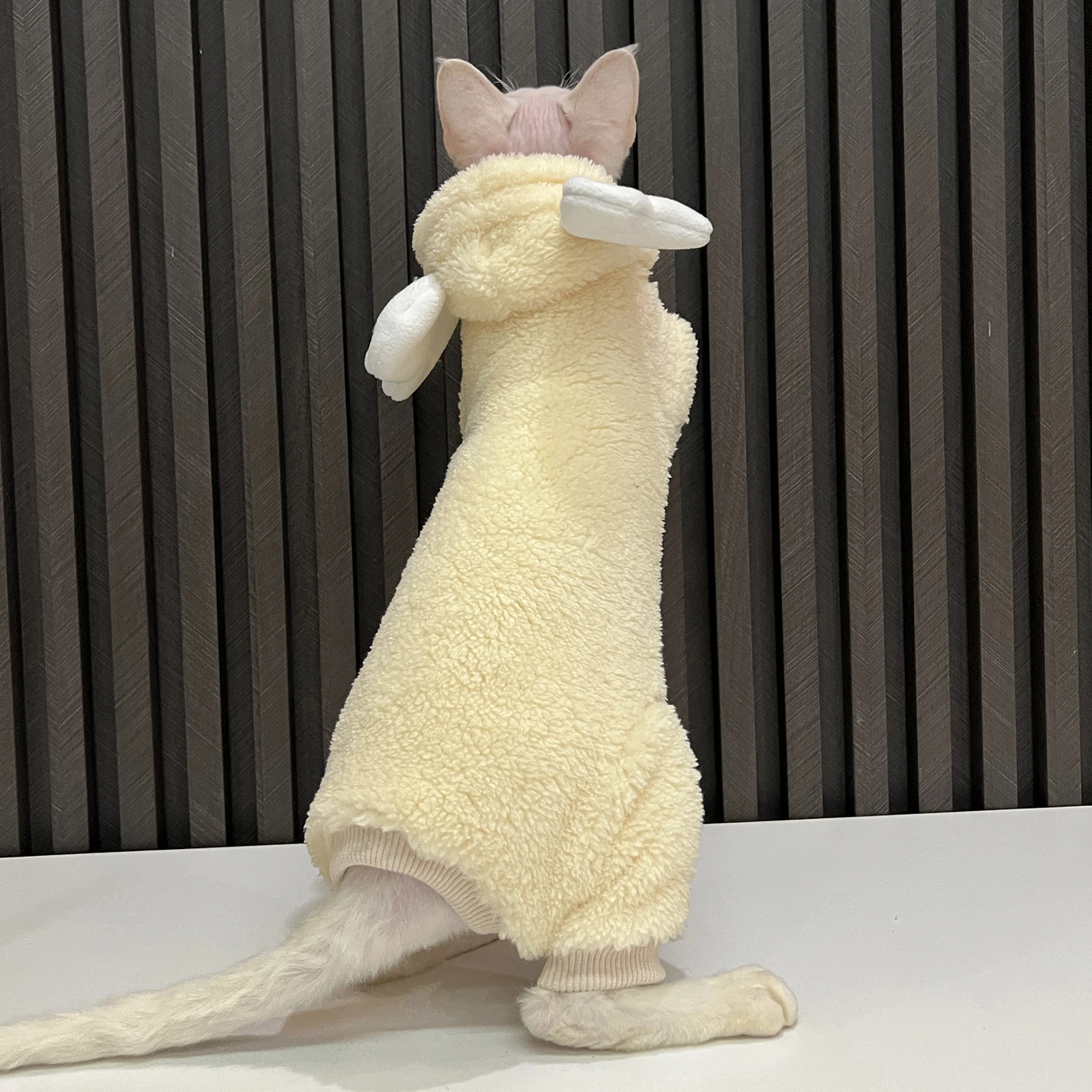 Cat Clothing Soft Winter Sweater for Sphynx Cat Warm Plush Loungewear for Kittens Cute Long Sleeves Coat Hat Suit for Devon Rex