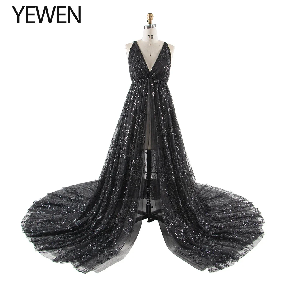 Sparkly Sequin Maternity Shoot Dress Elegant V Neck See-Through Photoshoot Gown Beach Pregnancy Photography Outfit YW240064