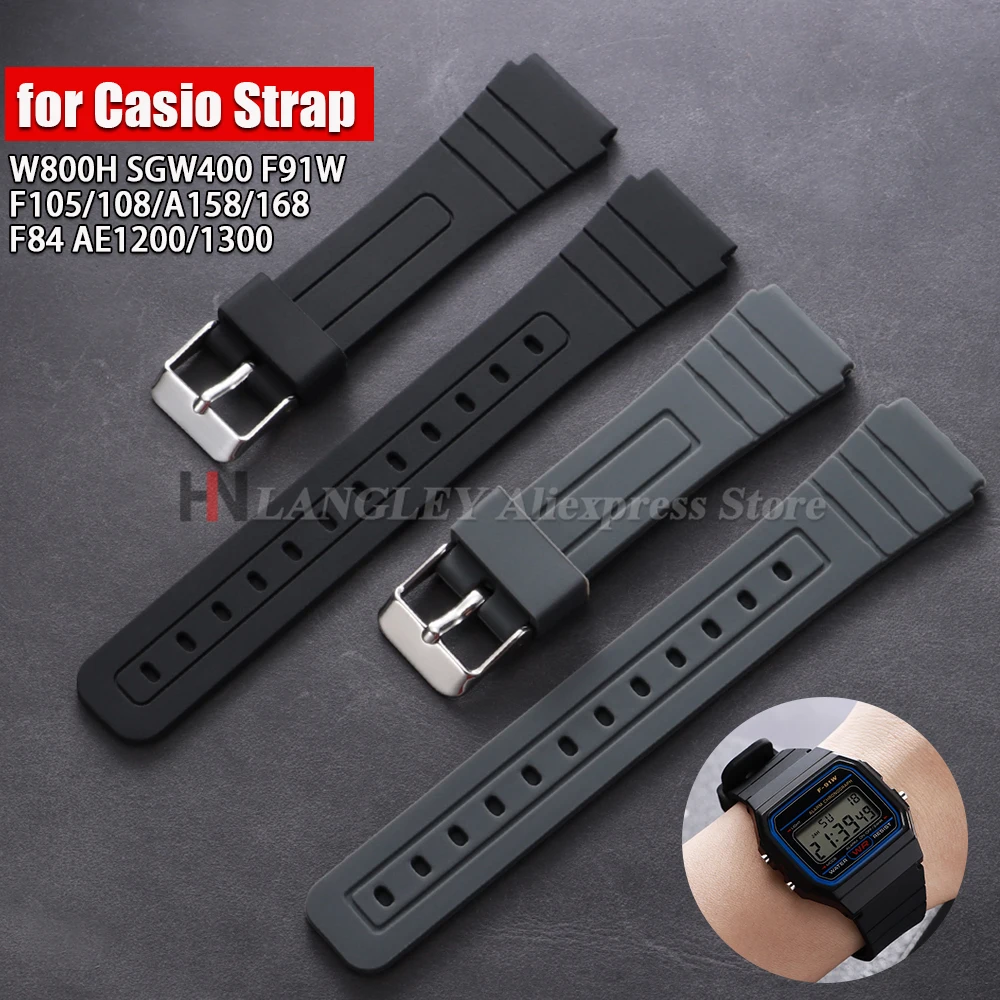 ブレスレット 18 ミリメートルカシオ F91W W-800H SGW400 F91W F84 F105/108 A158/168 AE1200/1300 ソフトラバー時計バンドスポーツ男性女性リストバンド