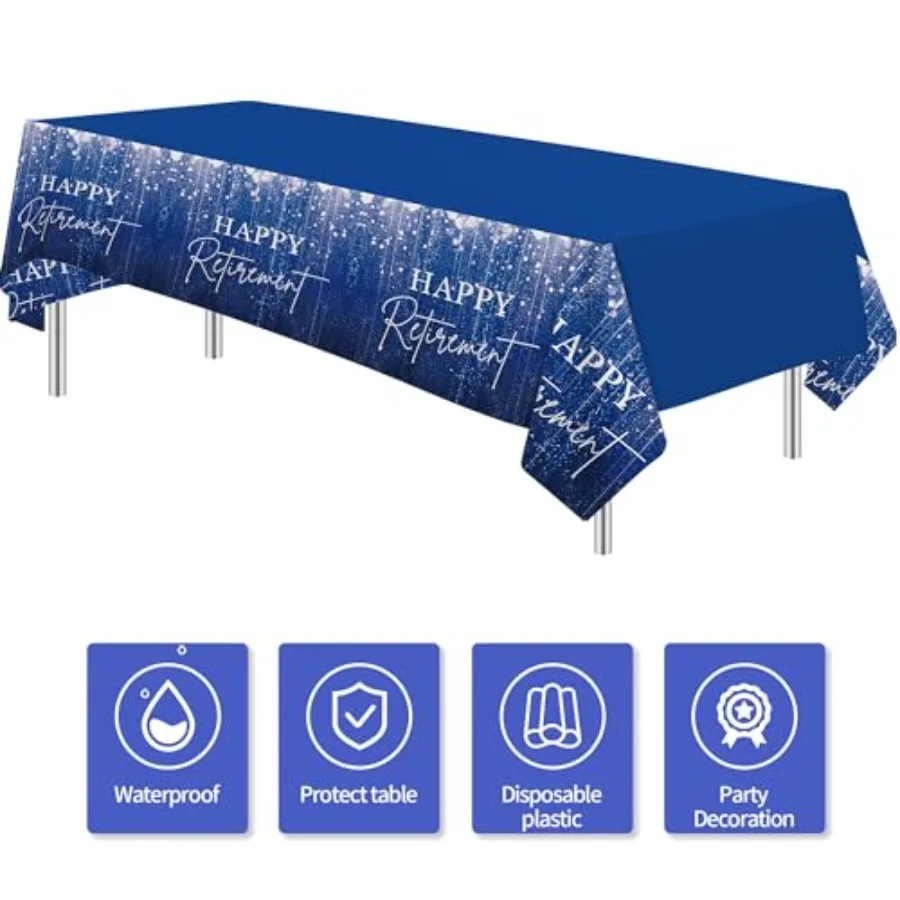 Blue Retirement Party Tablecloth Decorations Disposable Happy Retirement Party Supplies for Men Women Tablecover Retirement Tab