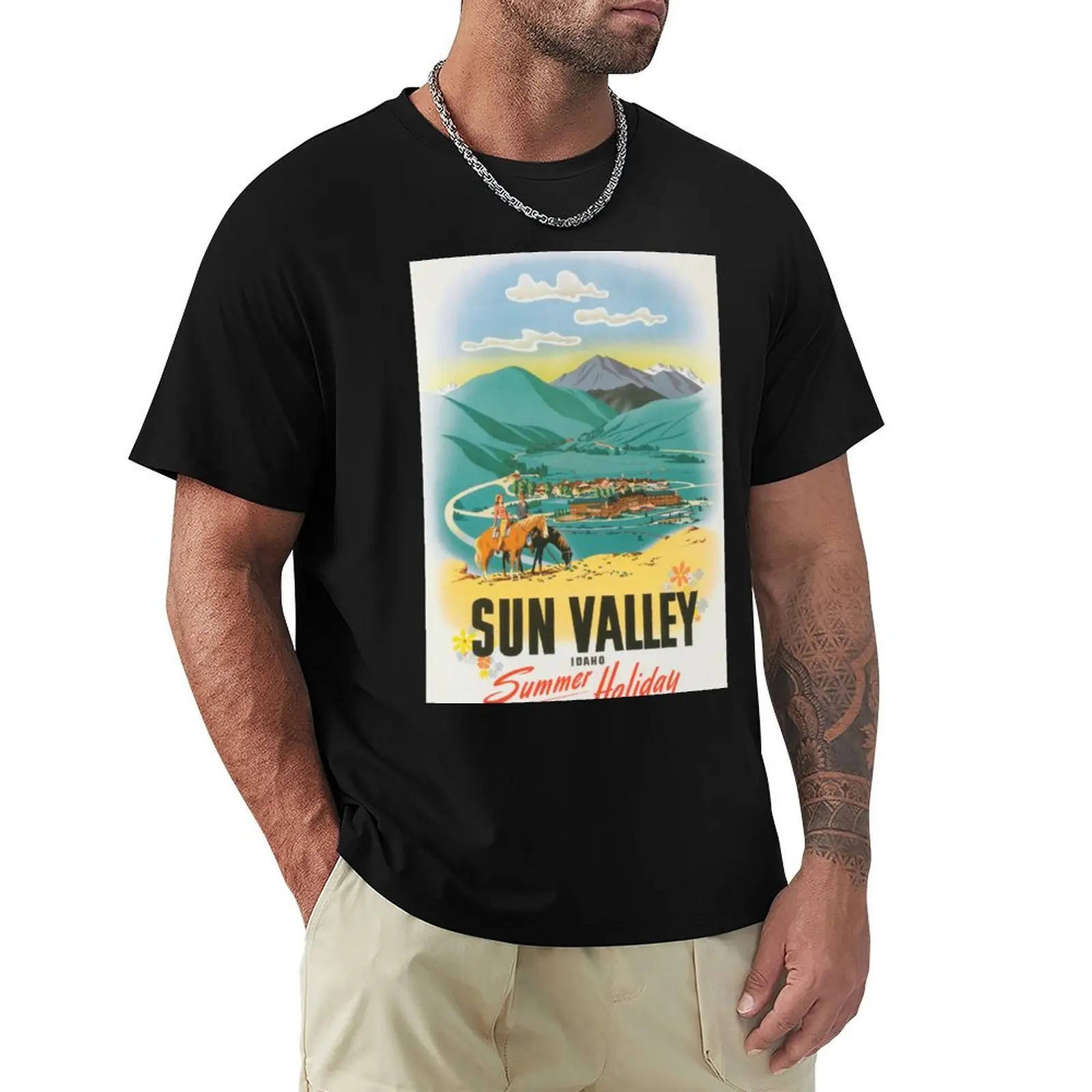 

Sun Valley, Idaho, летние каникулы, лошади, винтажный туристический плакат, футболки, мужская футболка с принтом животных для мальчиков, мужская футболка