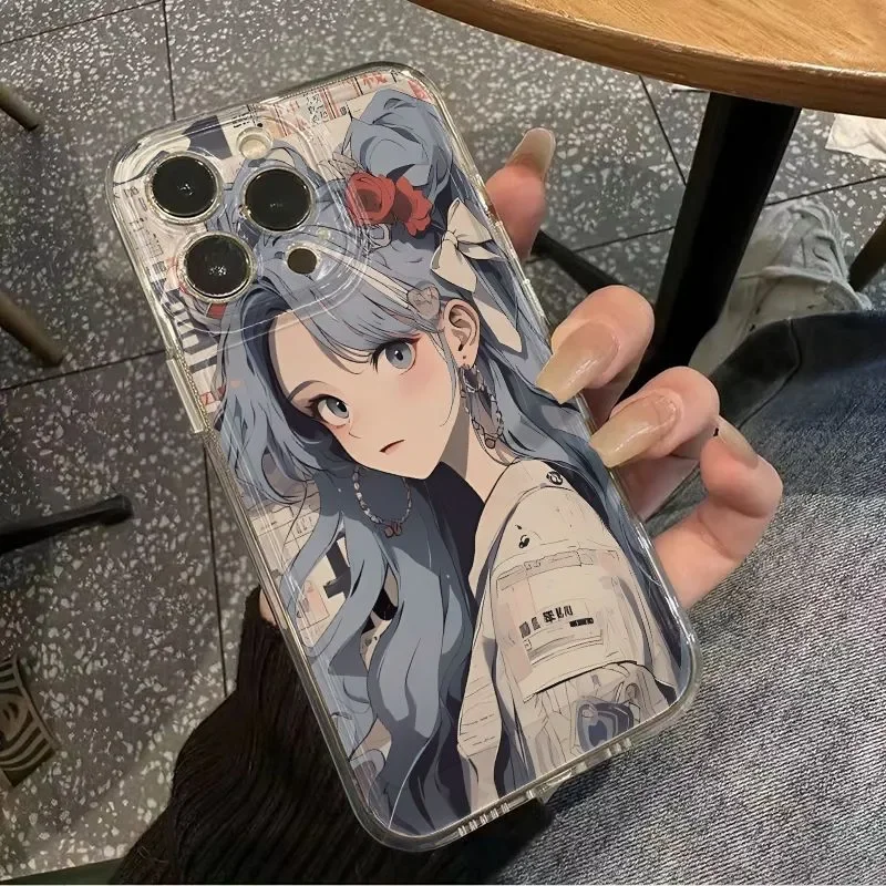 lovely Anime girl Silicone phone case For iPhone 16PRO 15 14 13 12 11ProXRXS Max78 Plus 12Mini 13Mini Y2K   Creative phone case