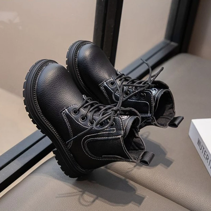 

Kids British Style Yellow Boots 2026 Autumn Winter Warm Fleece Lined Soft Sole Mid Big Kid Casual Outdoor Shoes Trendy Sale