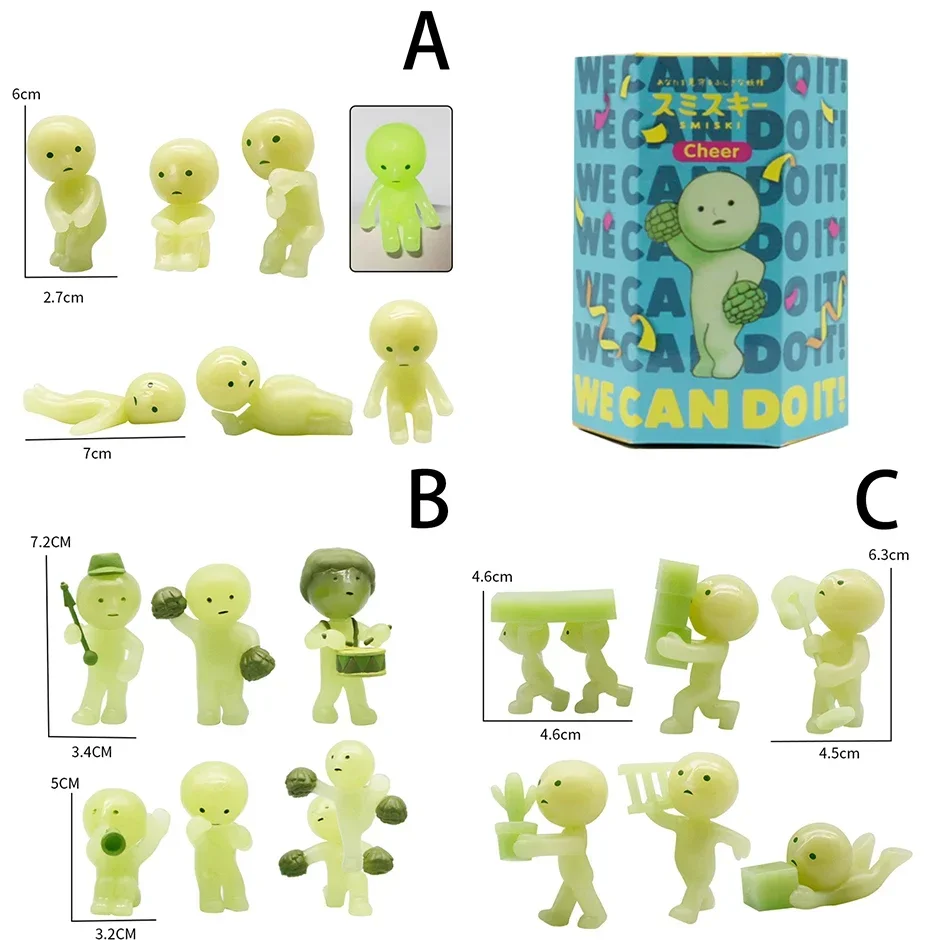 18Style Smiski Blind Box  We Can Do It Series Kawaii Noctilucent Green Anime Action Character Doll Model Toy Decoration Christma