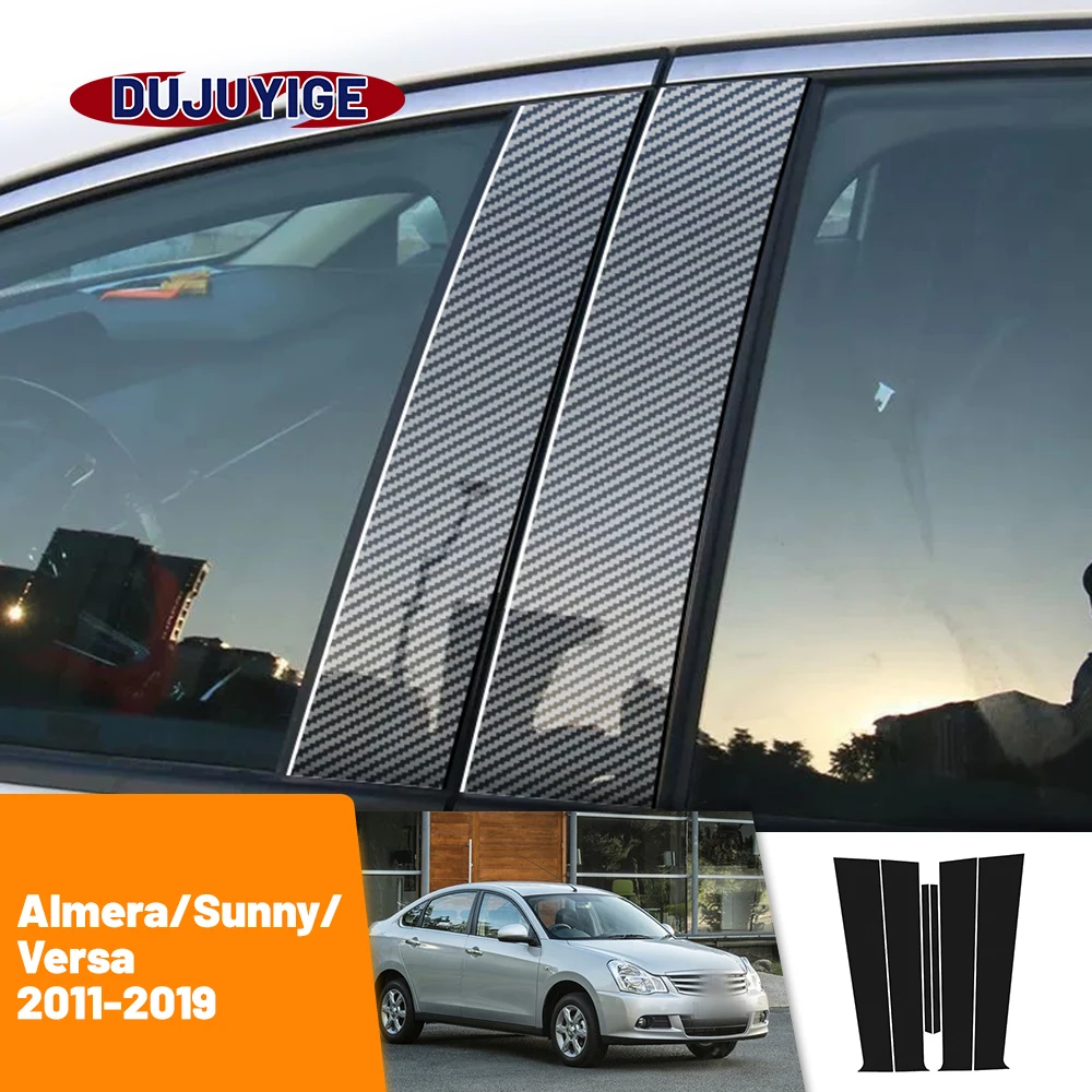 For Nissan Almera Sunny Versa 2011-2019 2012 2013 2014 Carbon Fiber Window Door Column Deal B C Pillar Post Cover Trim Sticker