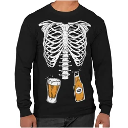 Sweat à capuche drôle à manches longues pour hommes, crâne, bière, ventre, chemise d'Halloween