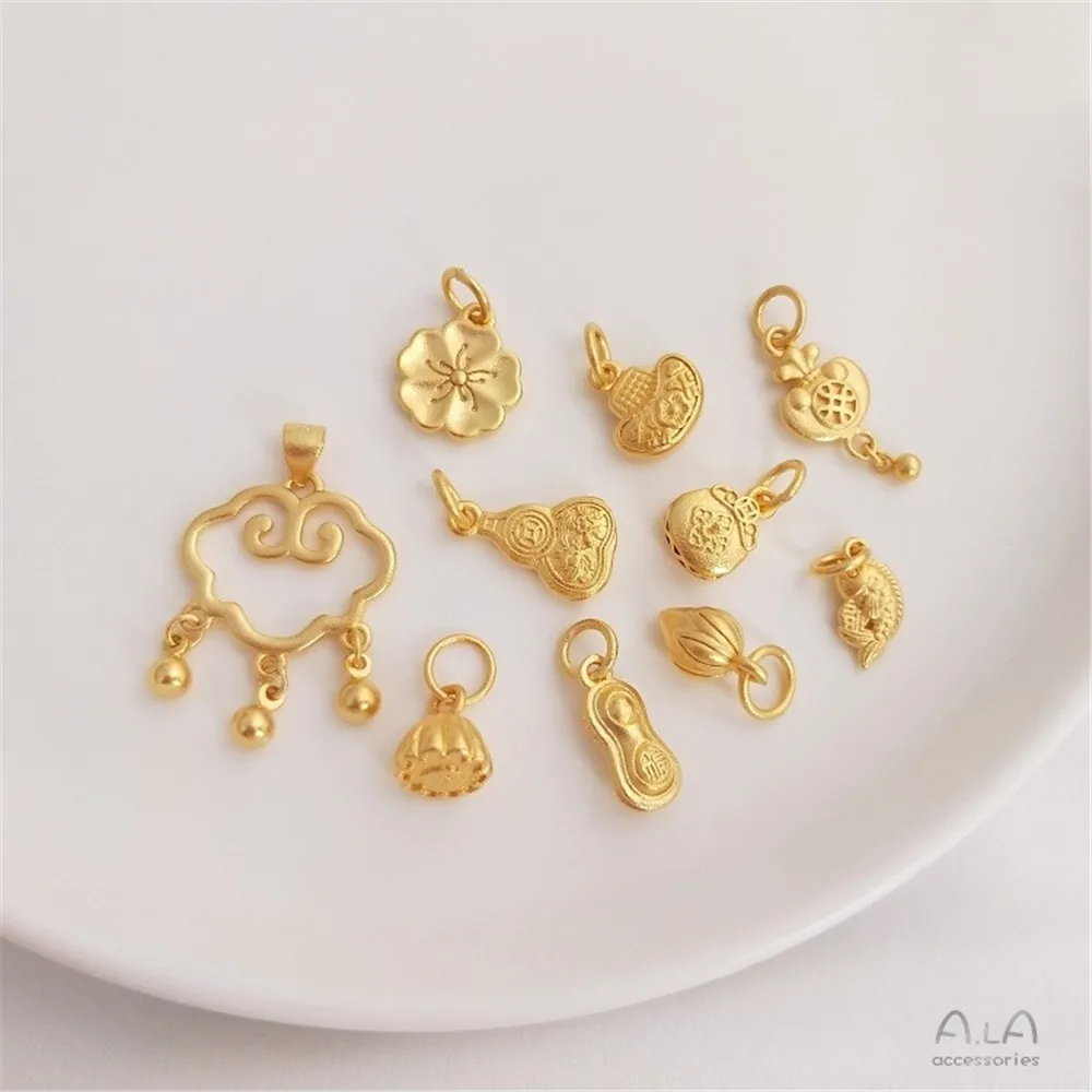 

Vietnamese Sand Lotus Buds Cherry Blossom Gourd Lucky Bag Flat-shaped Lock Pendant Diy Jewelry Pendant Strong Color Preservation