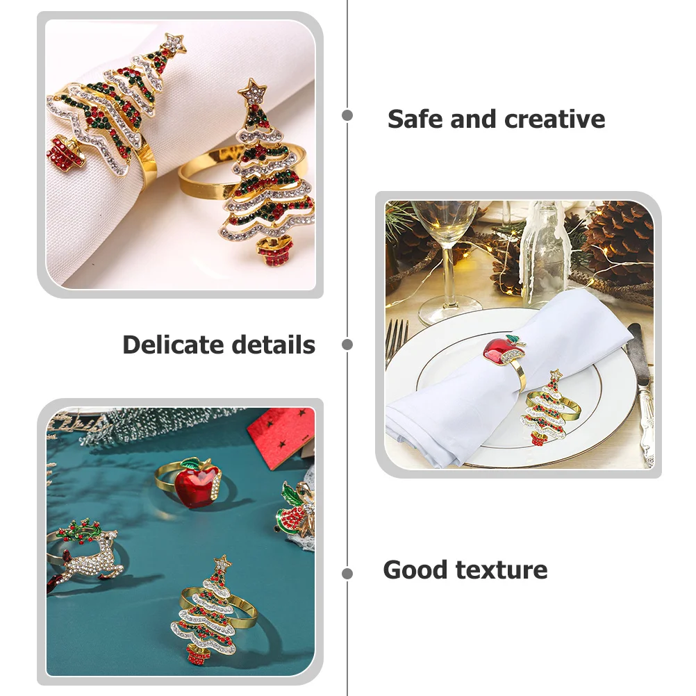 

8Pcs Christmas Napkin Rings Metal Decorative Xmas Party Napkin Buckles Dining Table Ornaments Holiday Decor Xmas Party Decors