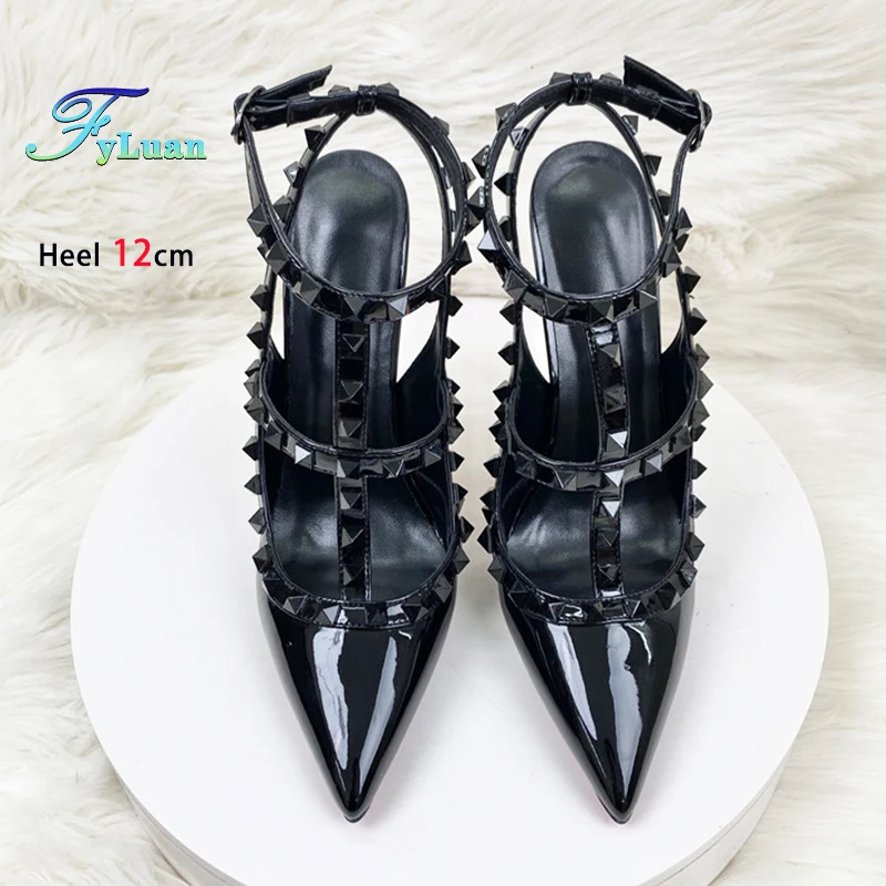 2025 جديد حجم كبير النساء وأشار صنادل عالية الكعب الأسود برشام خنجر 8 سنتيمتر 10 سنتيمتر 12 سنتيمتر الصيف النمط الروماني Slingback أحذية السيدات #4