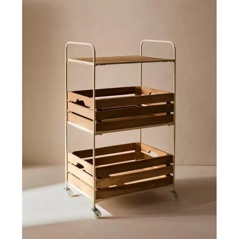 Multi-purpose Wooden Storage Cart with Wheels 2 Drawers Top Shelf