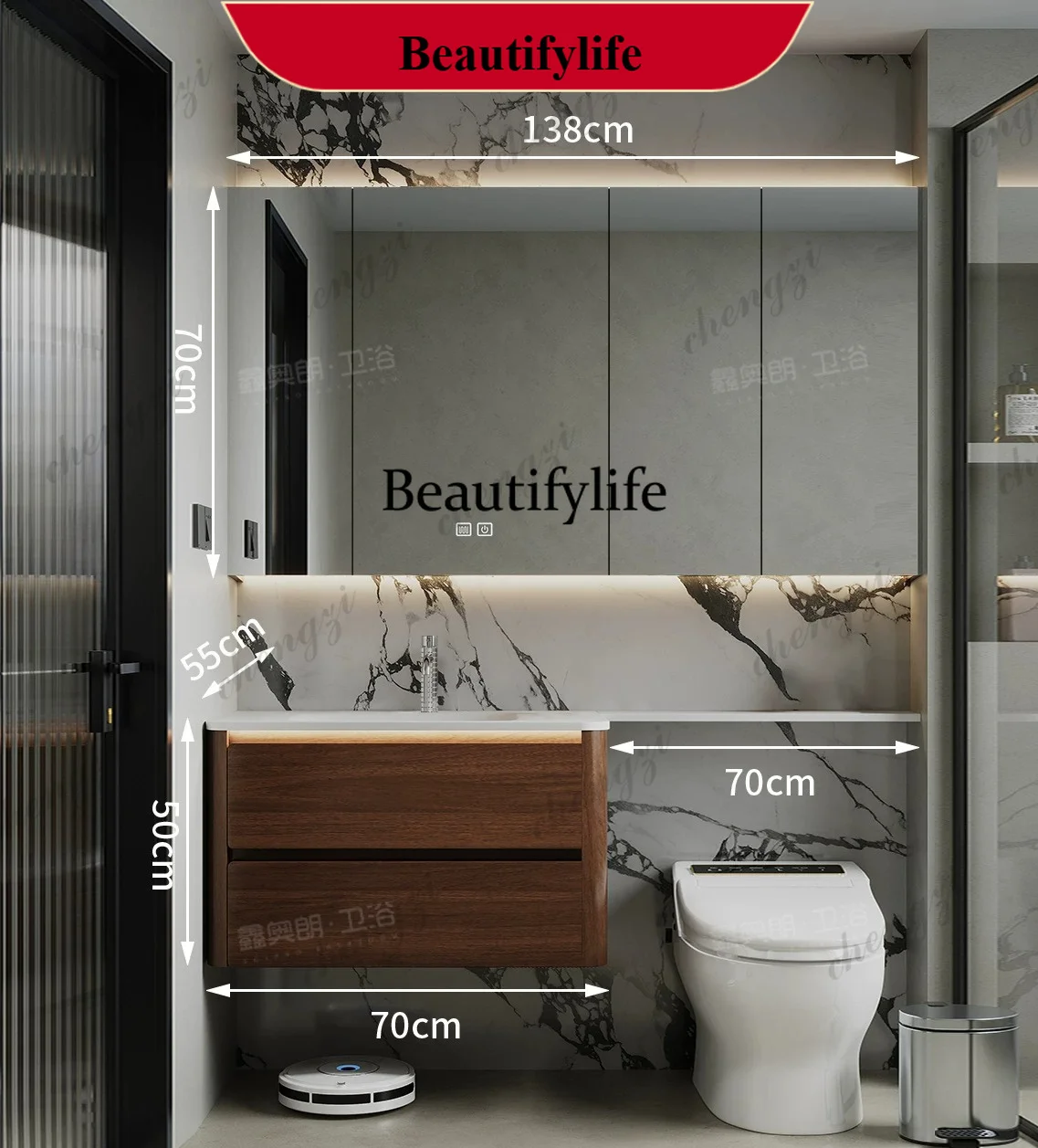 Bathroom cabinet combination antique bathroom rock slab hot bending integrated basin toilet extension plate p189