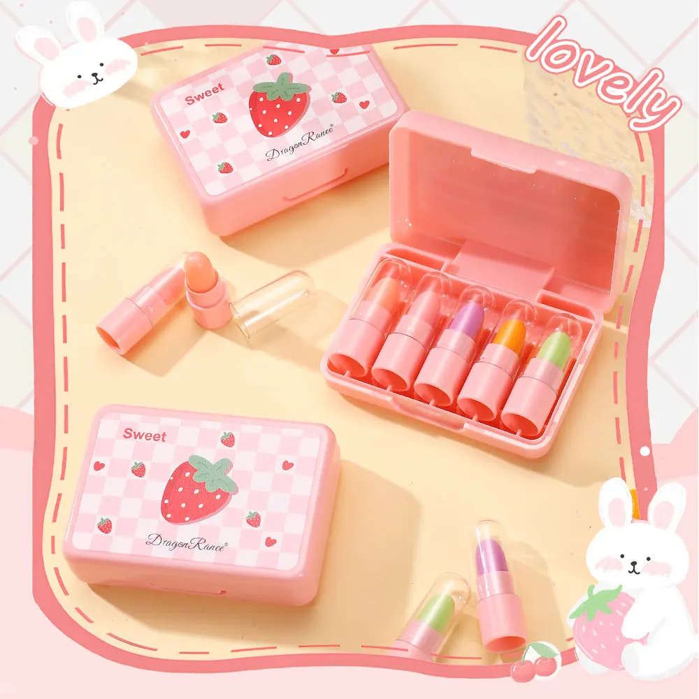 Cute 5pcs Temperature Color Changing Lipstick Gift Set Cosmetics Mini Lipstick Set fruit flavor Lipgloss Makeup for Women Girl