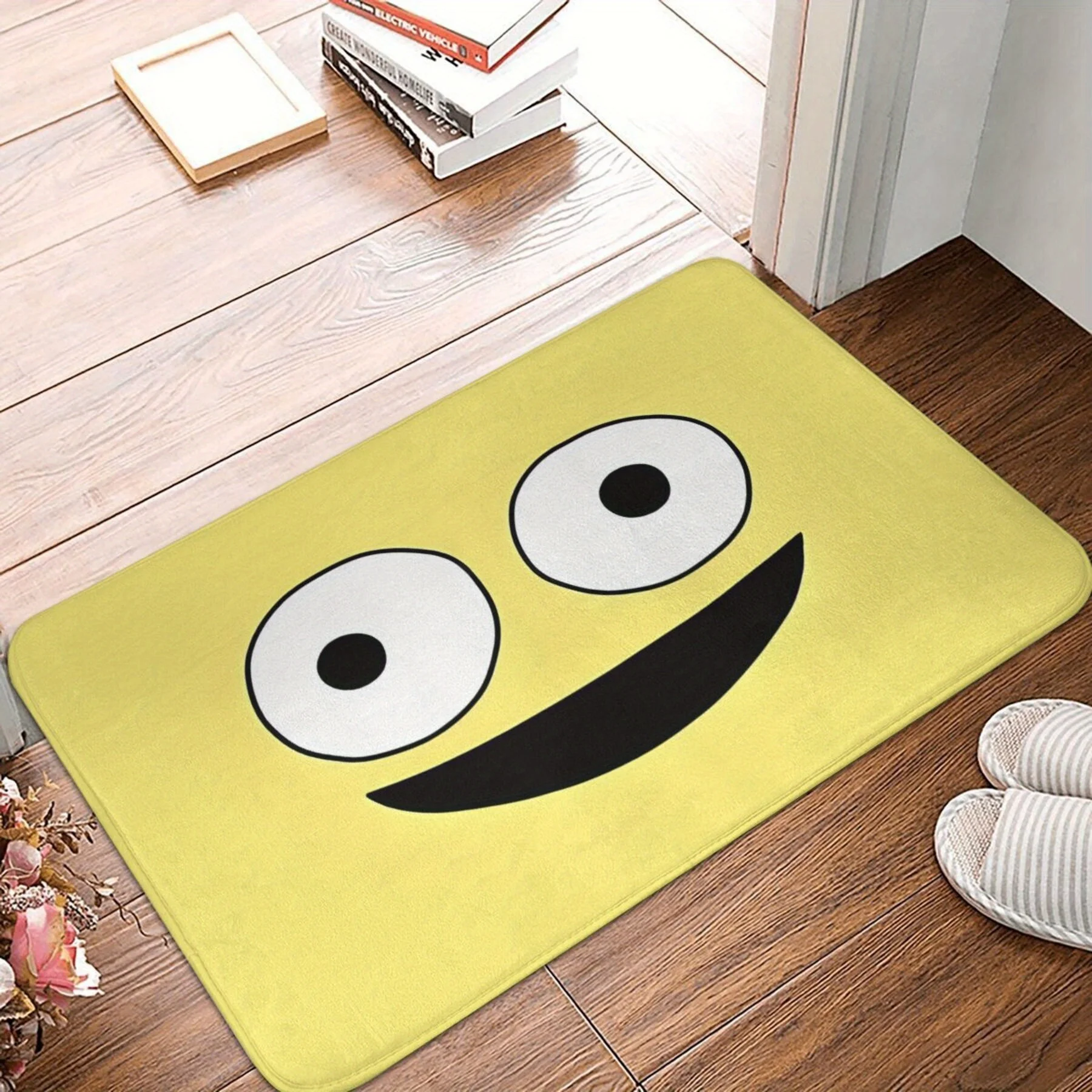 1pc Flannel Doormat, Outdoor Indoor Door Mat, Souvenir and Holiday Gift, Smiling Friend Logo Doormat, Rectangular Floor Mat