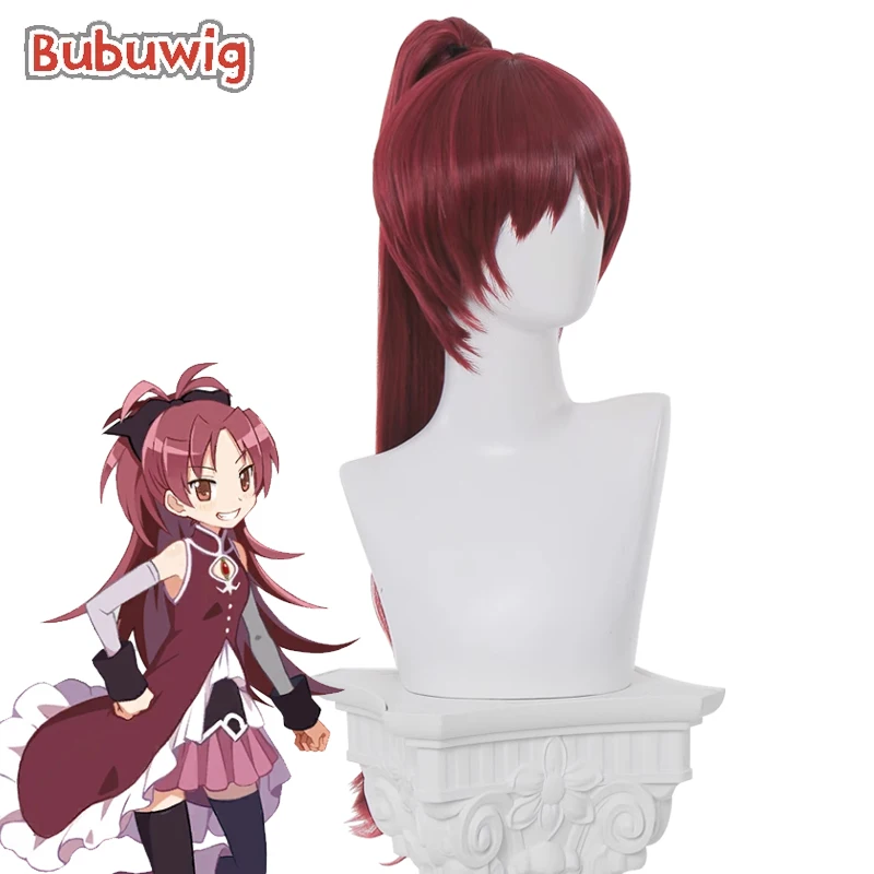 Bubuwig Synthetic Hair Sakura Kyōko Cosplay Wigs Puella Magi Madoka Magica Sakura Kyouko Wine Red Ponytail Wig Heat Resistant