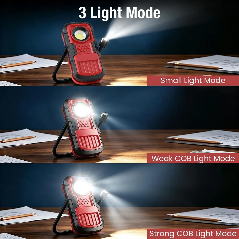 Magnetic Work Light Rechargeable Flashlight Portable Led Work Light 3 Flashlight Modes with Flexible Gooseneck For Car Repair,