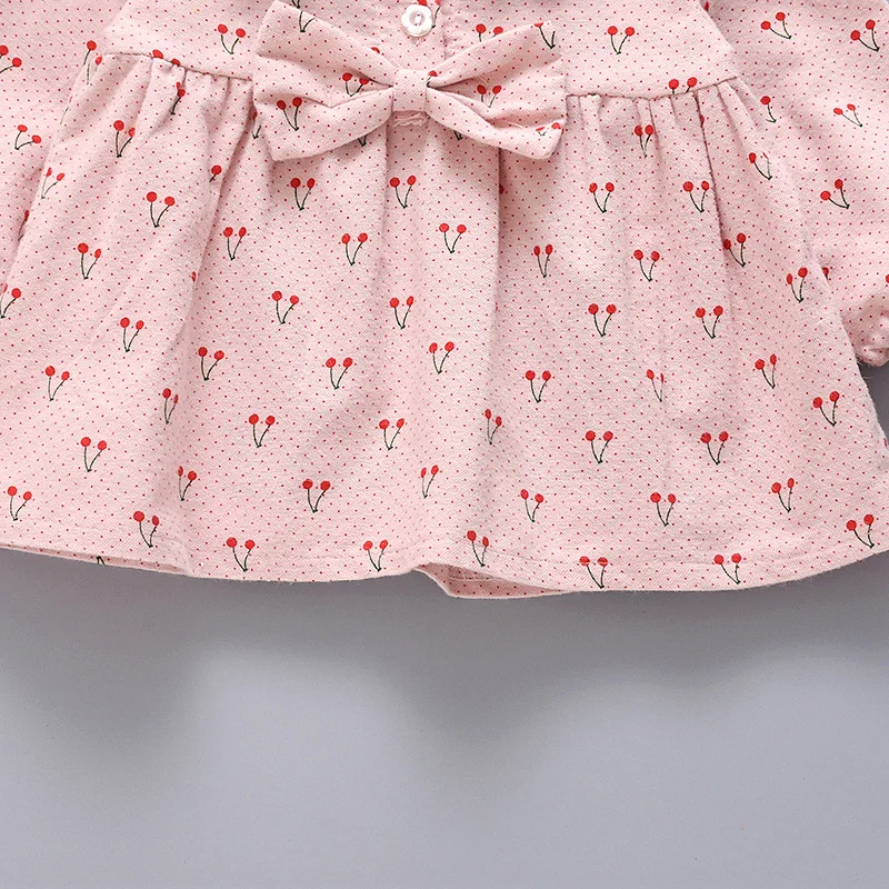 Spring And Autumn Long-Sleeved Cotton Skirt New Female Baby Dress Girl Clothing Toddler Skirt Cherry Print 0-3 Years Old