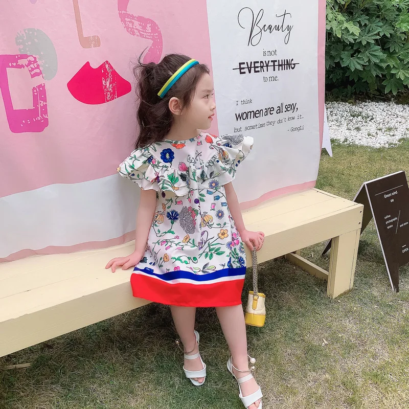 

Girls' dress with floral flutter sleeves, princess dress26New summer children's clothing wholesale3-8Years Old