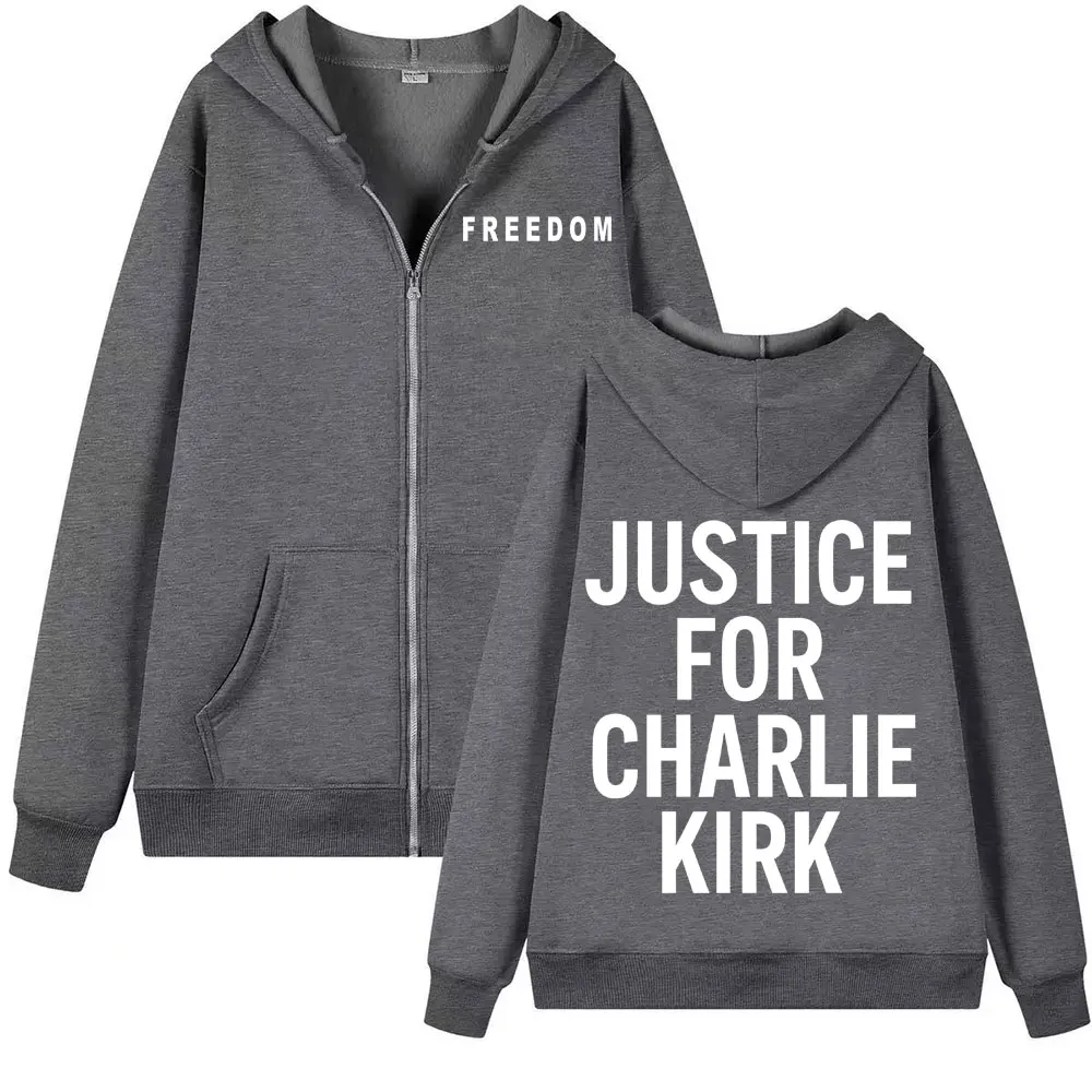 العدالة لتشارلي كيرك الحرية سستة هوديس الرجال النساء الأزياء القوطية المتضخم سترة البلوز Bodywarmer زمم البلوفرات