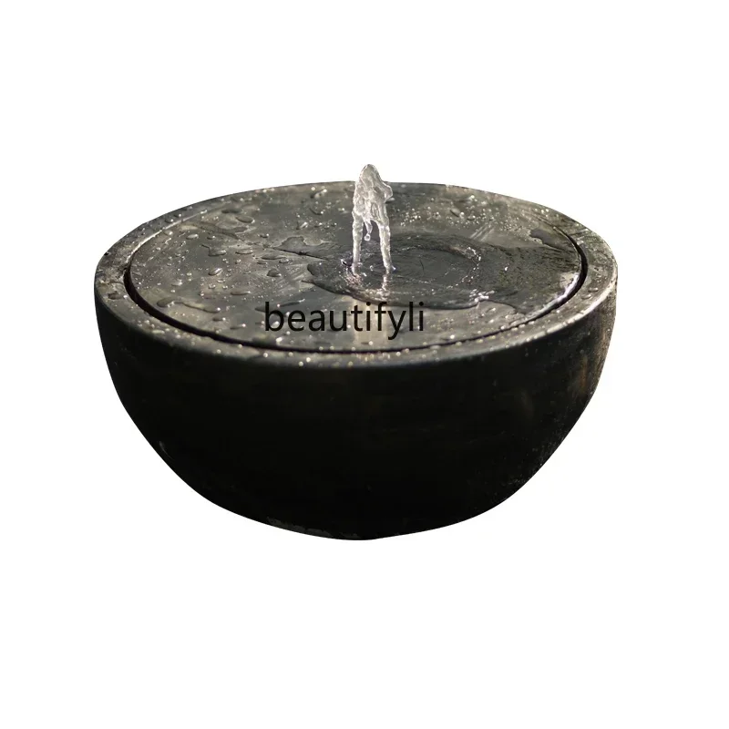NQ52 Great discounts Natural black mountain stone water bowl fountain outdoor landscaping indoor stone carving water ornament  l