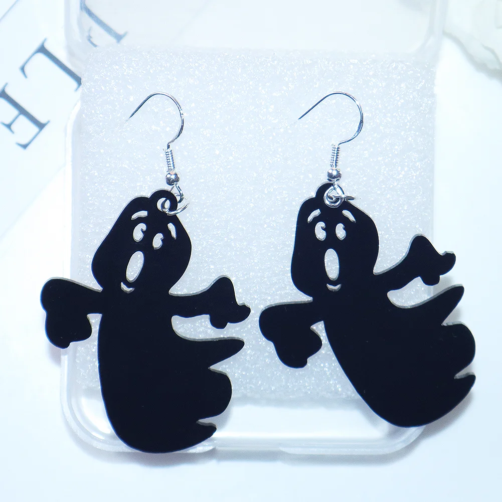 Hollow Out Popular Halloween Theme Acrylic Hook Earrings Black White Acrylic Resin Earrings Horror Elements Laser Cut Earrings