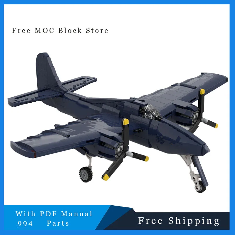 994PCS 1:35 Scale F7F-3 Tigercat Fighter Model,Functional Landing Gear,Spinning Propellers, Retractable Tailhook Building Block