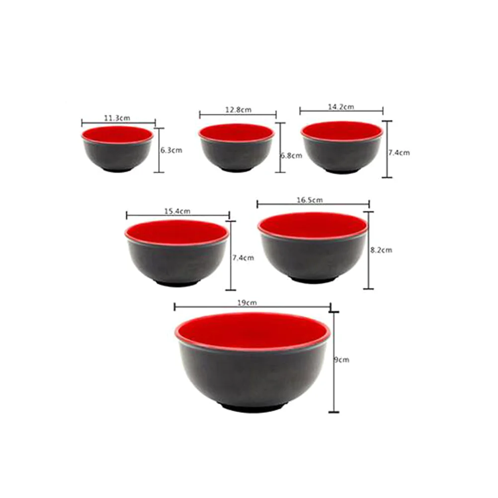 2pcs Melamine Black and Red Bowl Imitation Porcelain Rice Soup Bowls Tableware for Restaurant Home (45inch)