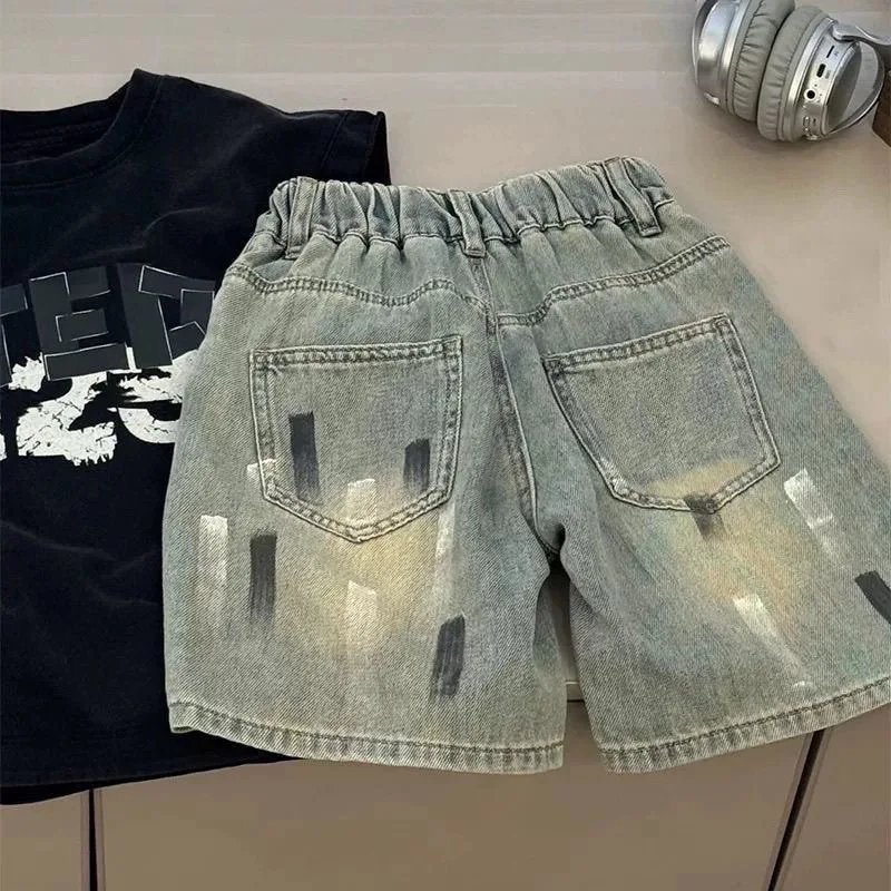 

New 1-8Y Children Boys Denim Shorts Summer Casual Handsome Infant Babys Boys Jeans Loose Elastic Waist Toddler Boys Half Shorts