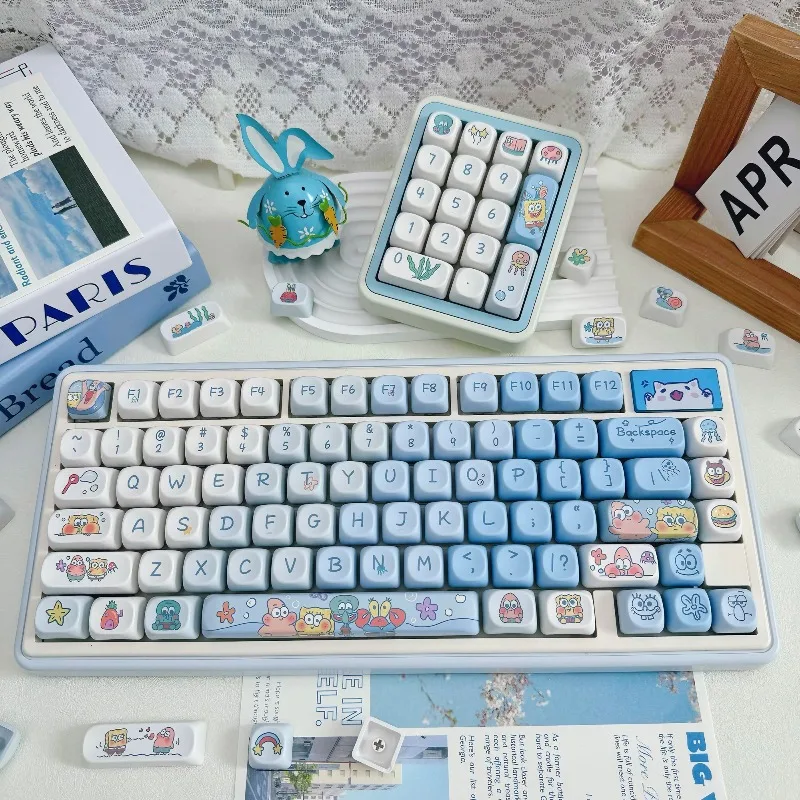 Cute Chiikawa Hachiware Usagi MOA Profile Keycaps Dye-Sublimation PBT Keycaps for Longcheng 98 108 104 Keyboard Birthday Gift