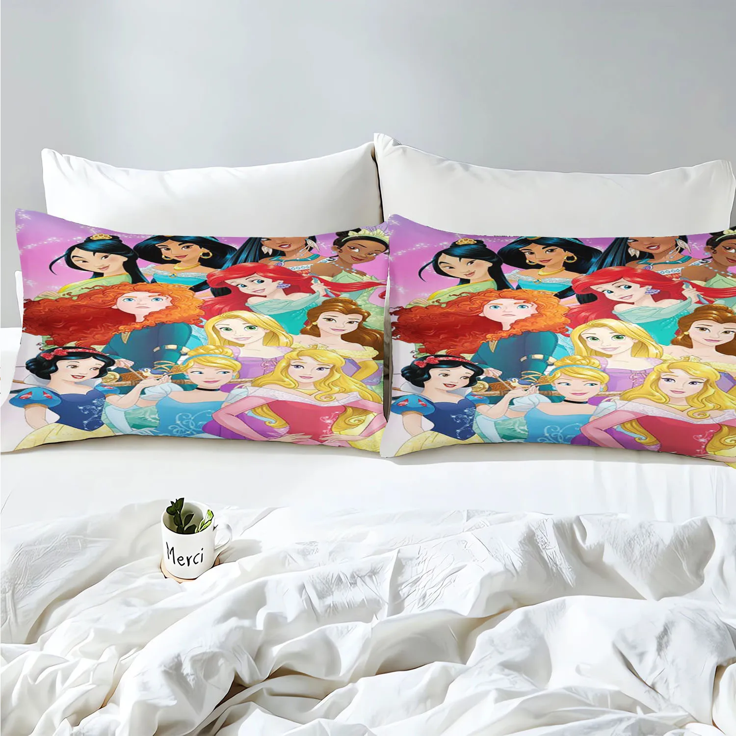 Disney Princess Series Zestaw pościeli Drukowana poszwa na kołdrę Zestaw pościeli Wystrój pokoju Anime Home Decor 3D Dzieci Z poszewką na poduszkę