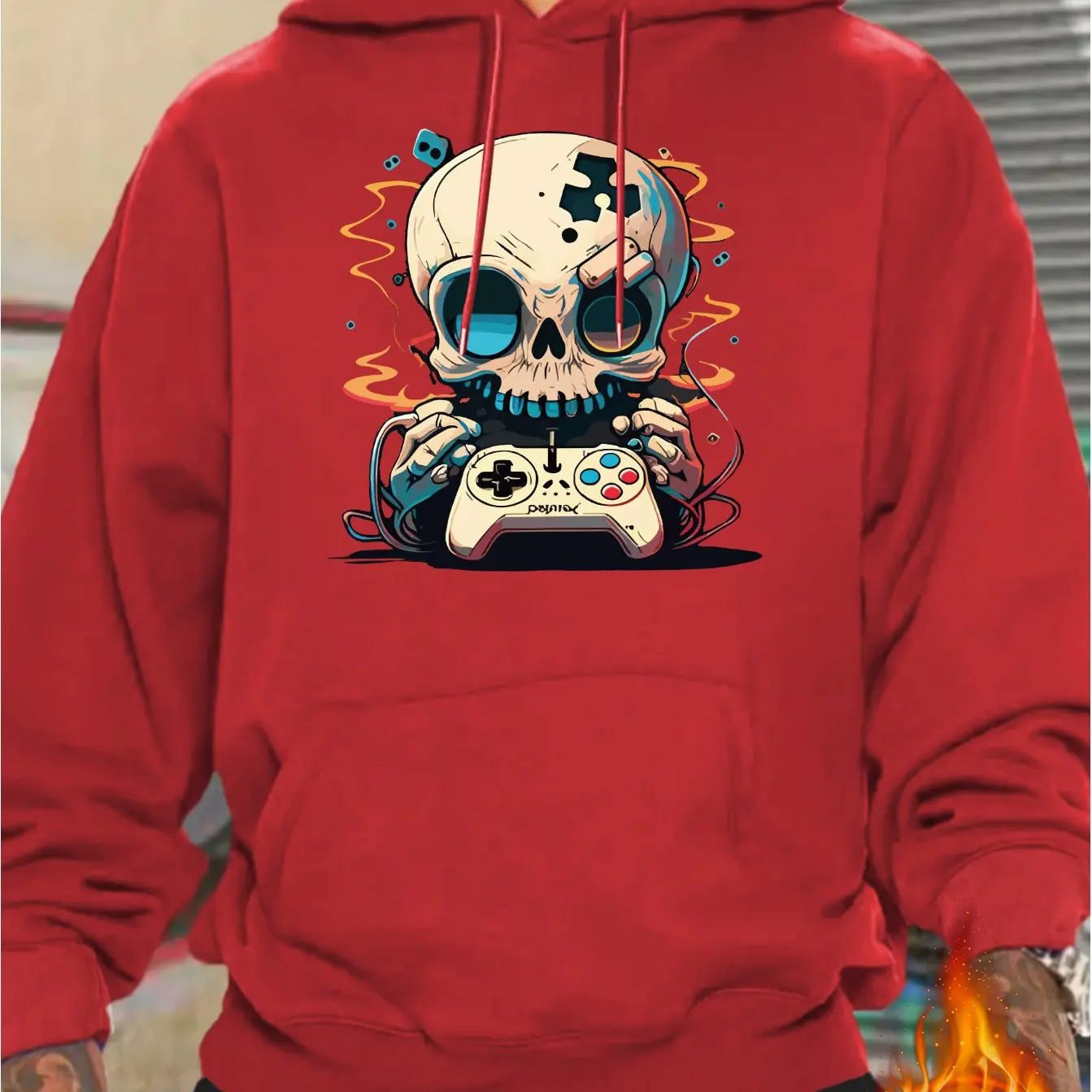 2026 Game Gamer Skull Games Controller Blue And White Graphic Pullover Hoodies Mens Suitable for casual sports Couple's clothing
