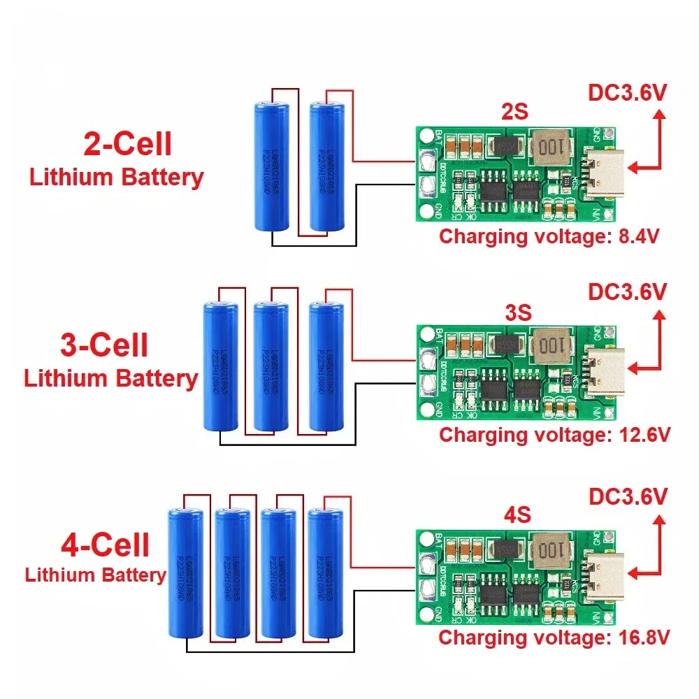 Multi-Cell 2S 3S 4S Type-C To 8.4V 12.6V 16.8V Step-Up Boost LiPo Polymer Li-Ion Charger 18650 Lithium Battery 7.4V 11.1V 14.8V