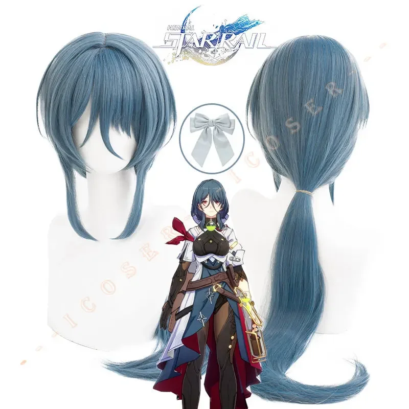 2025 New Honkai Star Rail Natasha Cosplay Wig Blue Long Hair Bow Game Doctors Wildfire Underworld Belobog Jarilo-VI Women Pro AA