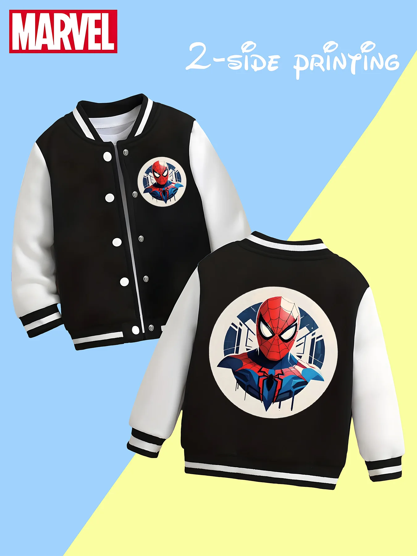 

MINISO Marvel co-branded Spider-Man children's baseball jacket - double-sided creative design, retro logo easily cool