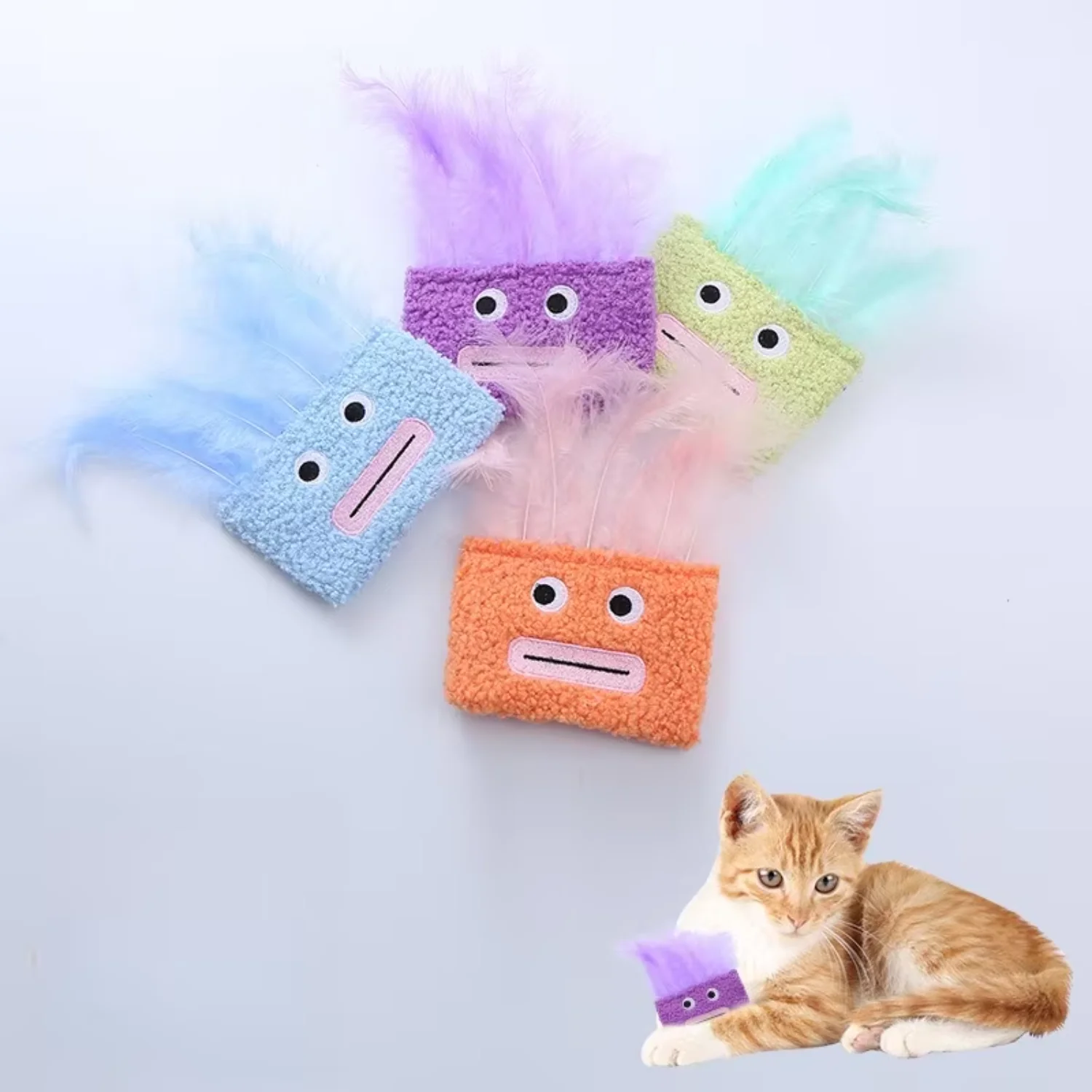 2024 Catnip Stuffed  Squeak Toys Funny Big Mouth Feather Hair Cat Interactive Toys Scratch-resistant Cat Products