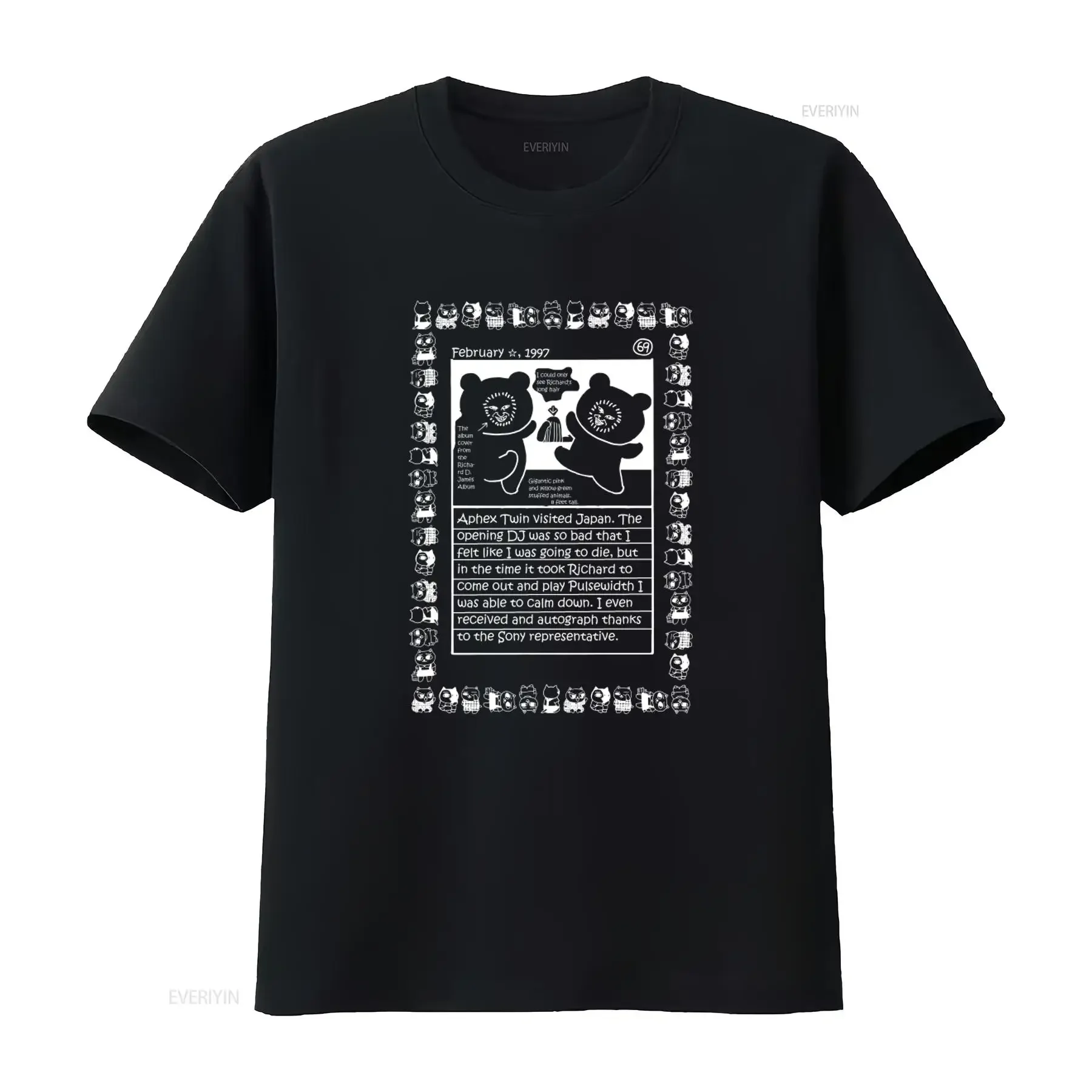 Aphex Twin Japan Tour 1997 Vintage Cartoon Bear Print Men's T Shirt All Sizes vintage Washed designer clothes Versatile Unisex