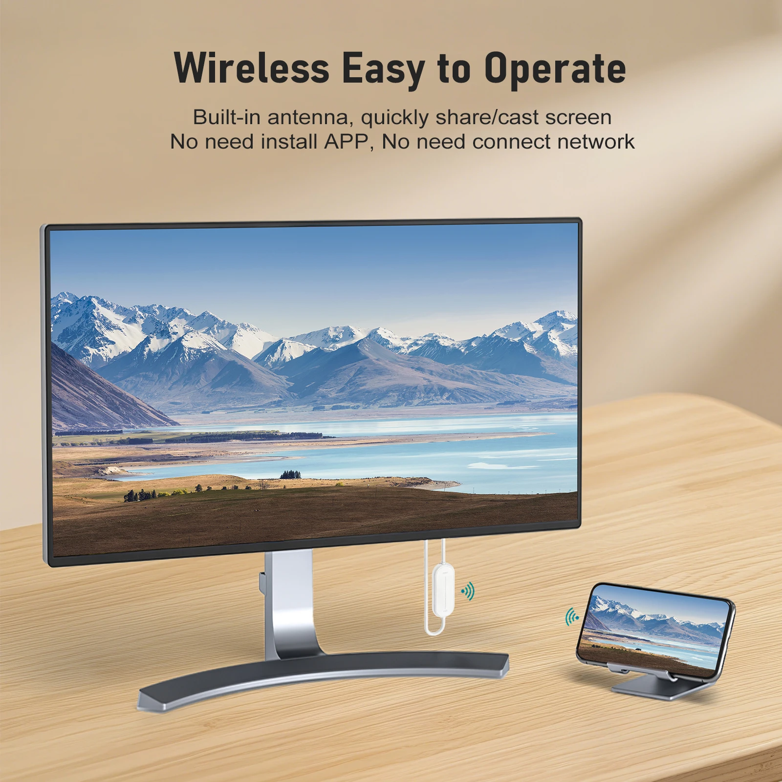 Lemorele Intelligent HD Wireless Display Receiver, 1080P Video Extender, Dual Mode, No APP Needed, for Phone/Laptop/TV/Monitor