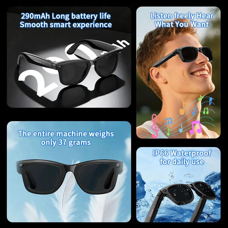 LIGE 500W HD Color Changing AI Smart Glasses Chat Camera Bluetooth Call 290mAh Voice Assistant Control Intelligent Sunglasses