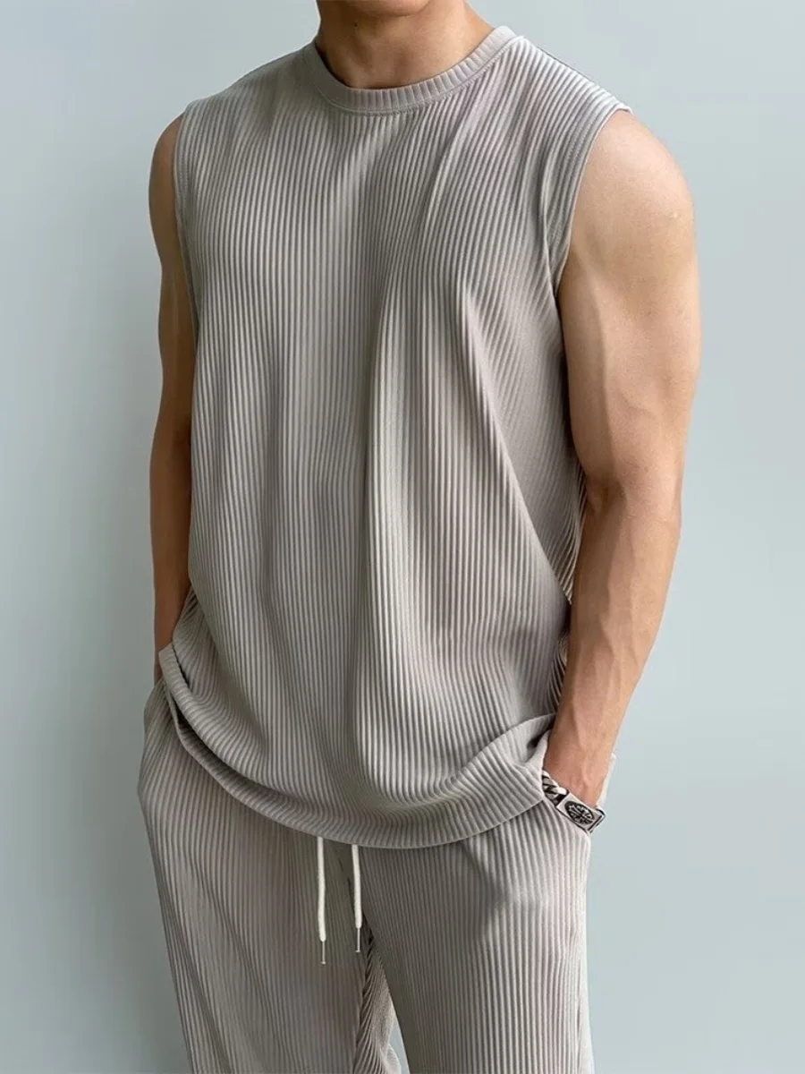 American Style Hard Man Tank Top Pants Fitness Training Sleeveless T-Shirt Ice Silk Skin-friendly Shoulder Pad Summer Sportsw...