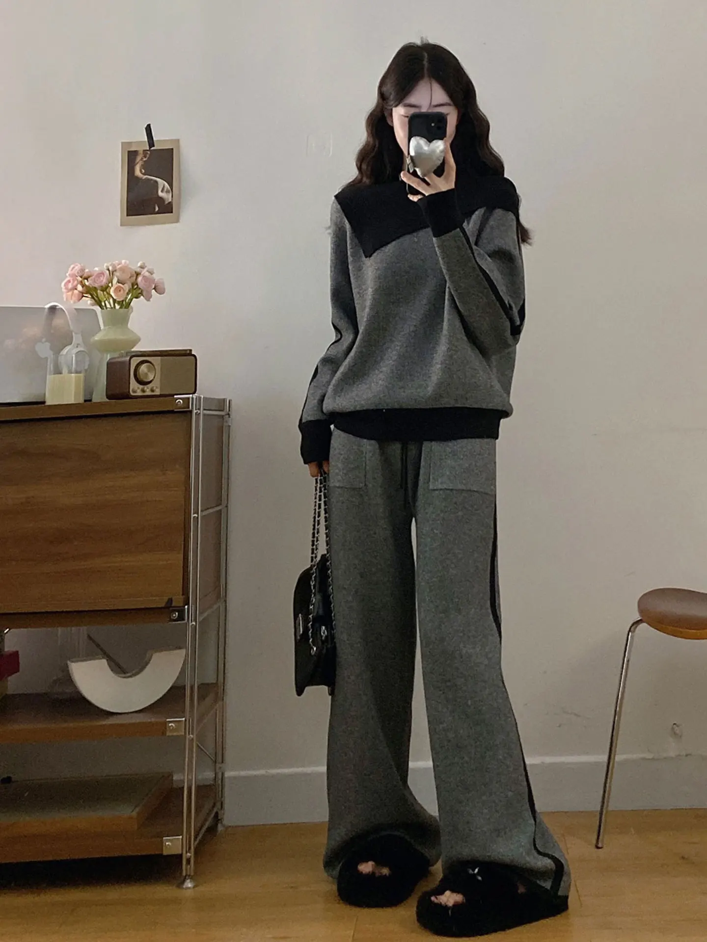

plus Size Women's Knitwear Long Sleeve High Collar Soft Cozy Color Block Lazy Style Autumn Winter Fashion Set Casual Comfortable