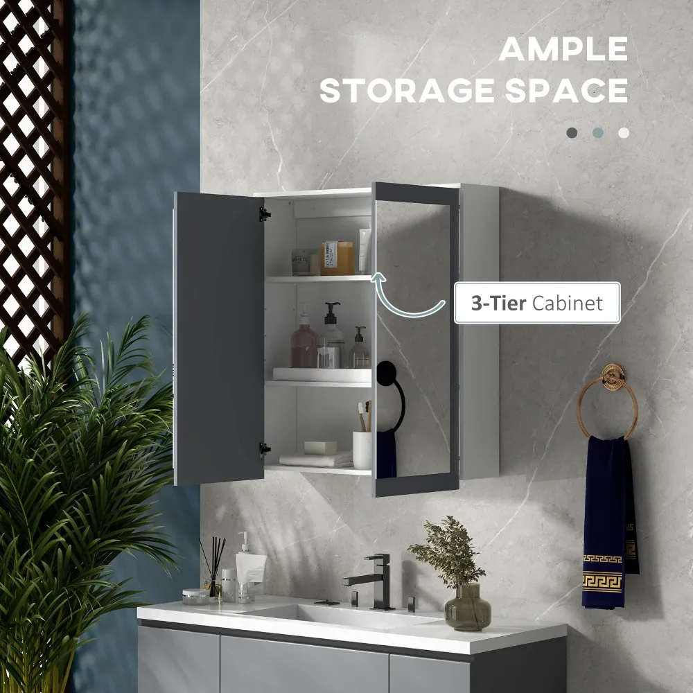 Wall Mounted Bathroom Wall Cabinet with Mirror Double Doors image 3
