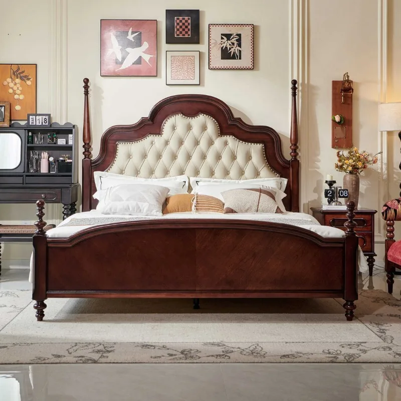 Bases y marcos De Cama De madera maciza americana, Villa francesa De alta gama, dormitorio minimalista, Cama doble, muebles De dormitorio, Cama De Casal FYBB