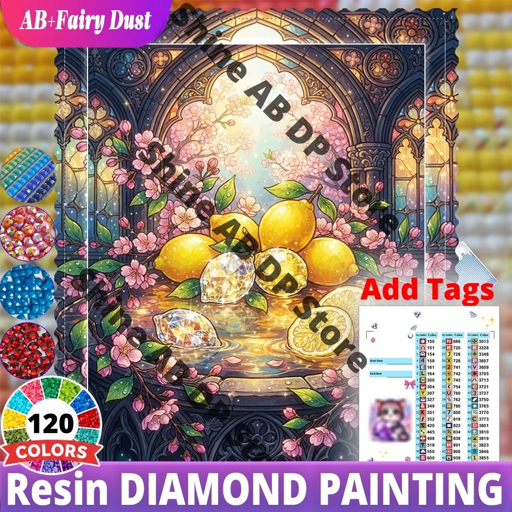 120 color Resin AB Fairy Dust DIY Diamond Mosaic StillLife Vintage Full Square Painting balcony fruits flowers Decor For Home