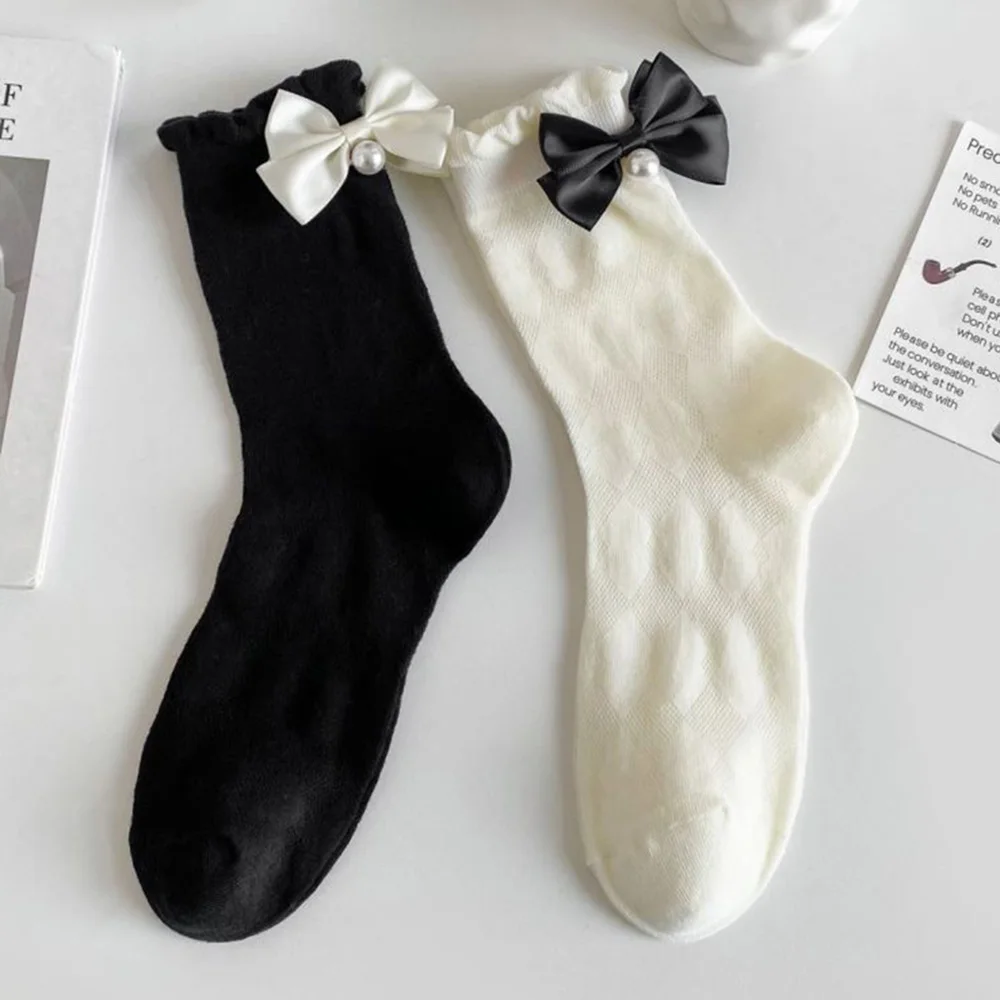 2 paare/los Bogen Perle Dekorationen Socken für Frauen Mode lange atmungsaktive coole Socken weibliche Mittel rohr niedlichen Frühling Sommer neu