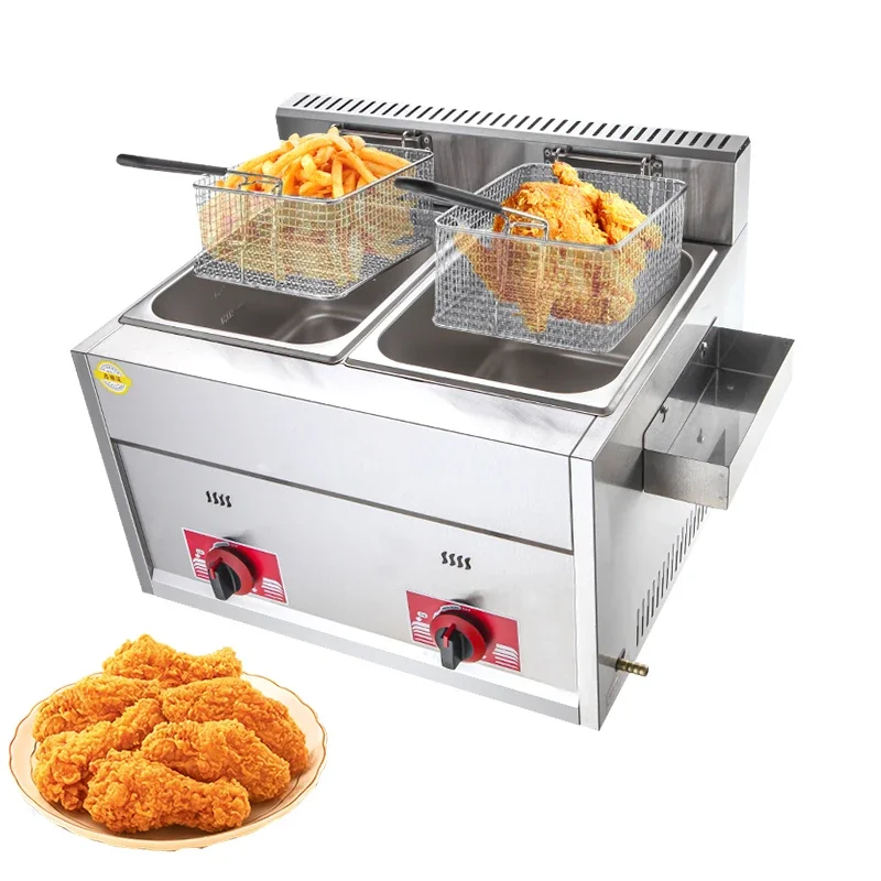 Double-tank Gas Deep Fryer Machine French Fries Chicken Fryer Stainless Steel Catering Equipment