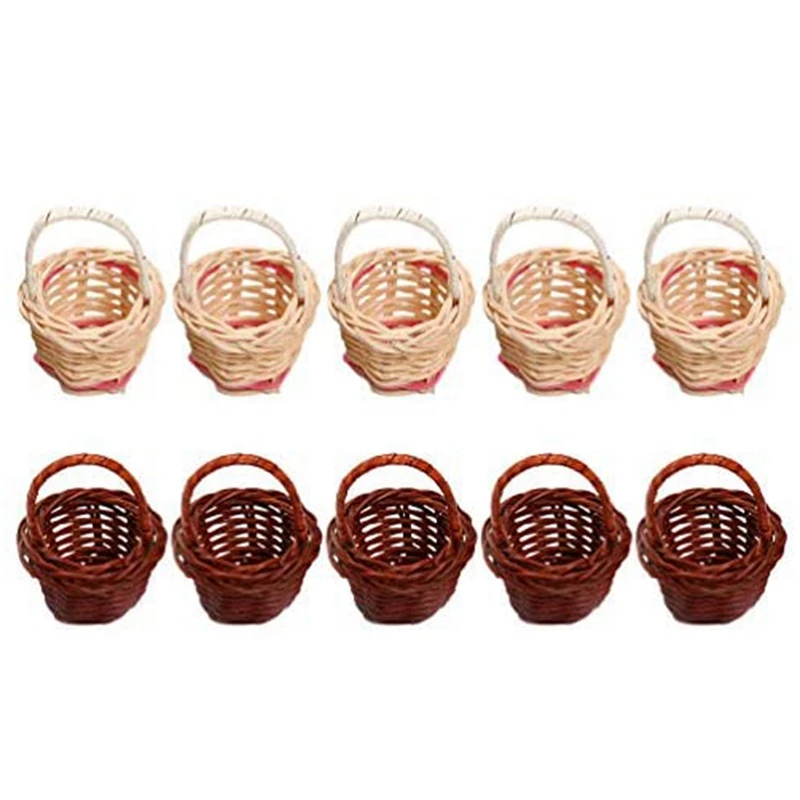 

10Pcs Basket Mini Woven Baskets With Handles Plant Pots Containers Sundries Makeup Organizer For Tiny Baskets Photo Prop