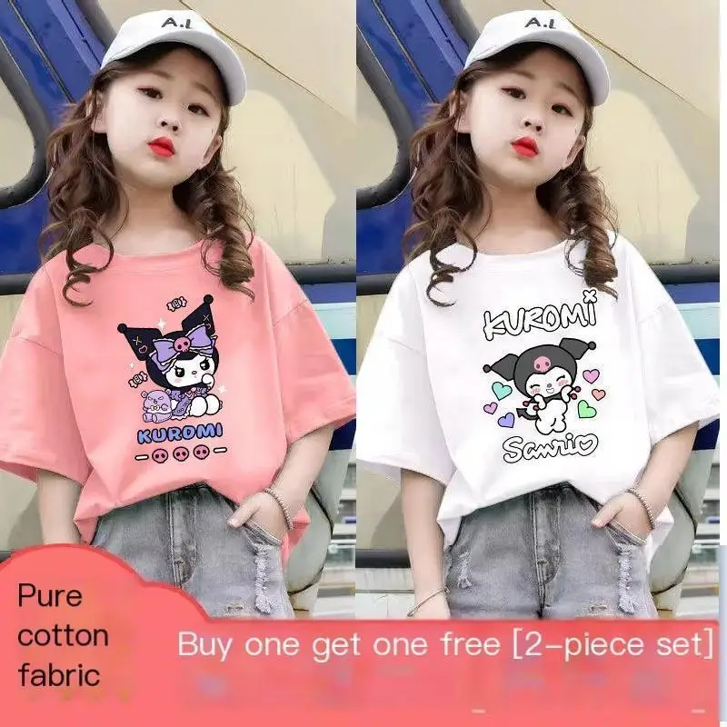 

New Style Cotton Kuromi Short Sleeved T Shirt Children's Summer Girls Tops Loose Breathable Children's Clothing Fashion T Shirt