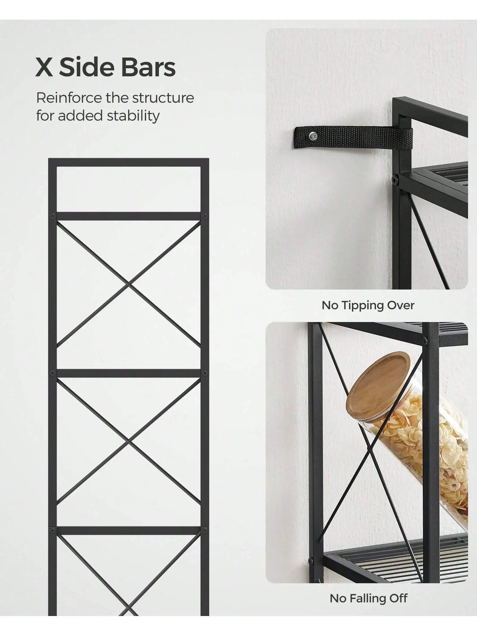 SONGMICS 5-Tier Metal Storage Rack, Shelving Unit with X Side Frames, Dense Mesh, 12.6 x 31.5 x 57.3 Inches, for Entryway