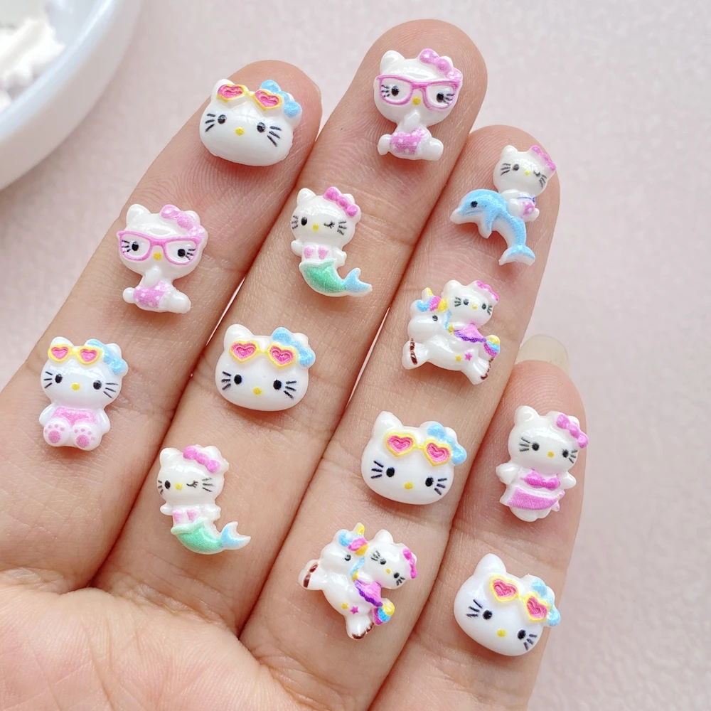 50pcs Resin Colorful Summer Beach Eye Mermaid Little Cat Cartoon Wearing Armor Figurines Flat back Nail Art DIY Scrapbook Crafts