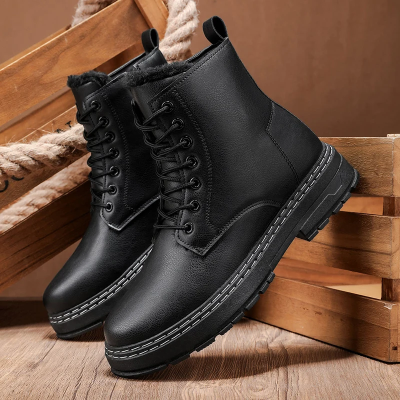

Men's Work Boots Winter Warm Plush Non-slip Soft-sole Casual Boots Fashion Youth Joker Plus Size High-top Comfort Outdoor Boots