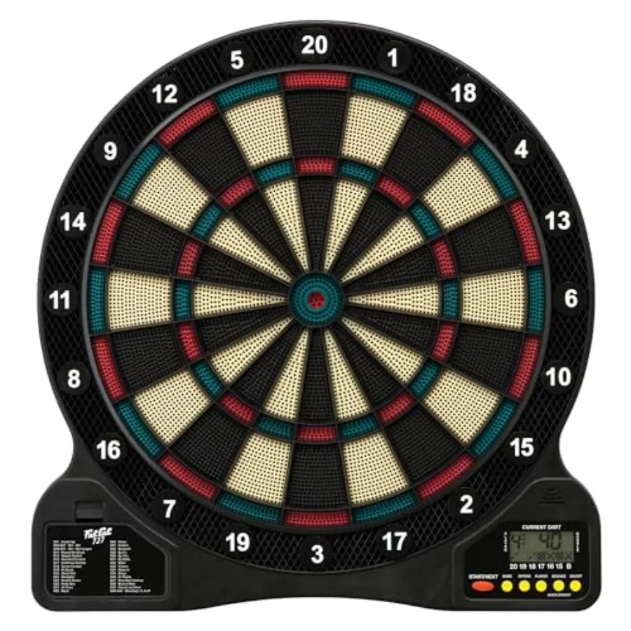 

Electronic dartboard for home use, ABS plastic, black with red accents, auto-scoring display and missed-dart catch ring